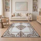 Ornate Floral Frame Brown Area Rug