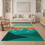 Striped Teal Mountain Sunset Area Rug