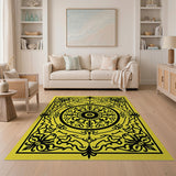 Ornate Black Filigree Sunny Yellow Area Rug