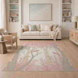 Blush Pink Woodland Birds Area Rug