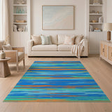 Vibrant Blue Teal Orange Striped Area Rug