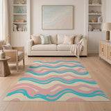 Abstract Wavy Pink Teal Area Rug
