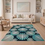Teal Scallop Seashell Coastal Area Rug