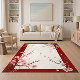 Red Cherry Blossom Floral Area Rug