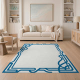 Modern Blue Wavy Border Area Rug