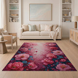 Pink Vibrant Pink Peony Floral Area Rug