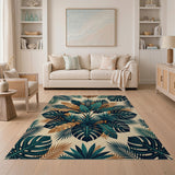 Lush Monstera Palm Leaf Boho Area Rug