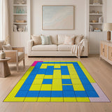 Vibrant Yellow Blue Geometric Area Rug