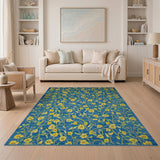 Navy Blue Yellow Floral Area Rug