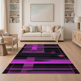 Neon Pink Geometric Grid Area Rug