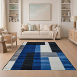 Modern Blue Block Geometric Area Rug