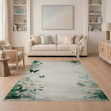 Green Butterfly Vine Distressed Vintage Rug