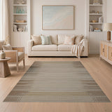 Beige and Neutral Beige Woven Geometric Stripe Area Rug