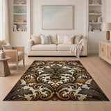 ODIKA Vintage Damask Washable Area Rug - Non-Slip Low Pile Traditional Rug