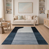 Modern Curved Abstract Black White Area Rug
