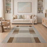 Brown Tan Grid Woven Area Rug