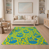 Playful Yellow Octopus Surf Cartoon Rug