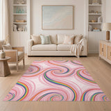 Rainbow Swirl Pink Washable Area Rug