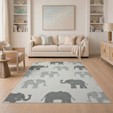 Whimsical Grey Elephant Kids Area Rug