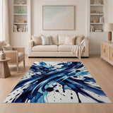 Dynamic Blue Watercolor Splash Abstract Area Rug