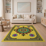 Vibrant Yellow Mandala Area Rug with Multi-Color Patterns