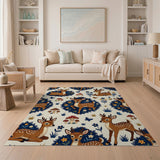 Whimsical Fawn Deer Forest Pattern Area Rug