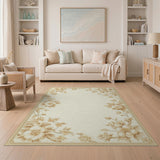 Elegant Beige Peony Floral Border Rug