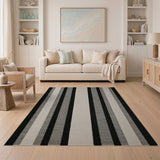 Black Gray Vertical Striped Woven Area Rug
