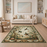 ODIKA Vintage Hummingbird Floral Washable Rug, Low Pile Non-Slip Sage Green Area Rug