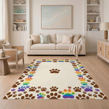 Rainbow Paw Print Beige Area Rug