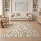 Beige Wavy Zebra Stripe Area Rug