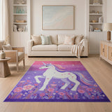 Whimsical Unicorn Area Rug with Rainbow Mane