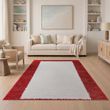 Bold Red Shag Border White Plush Area Rug