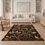 Opulent Gold Leaf Floral Area Rug
