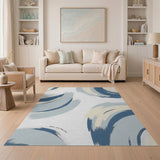 ODIKA Modern Abstract Blue Brushstroke Washable Area Rug - Low Pile & Non-Slip