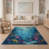 Deep Ocean Sharks Dolphins Blue Area Rug