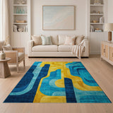 Vibrant Geometric Blue Yellow Abstract Area Rug