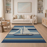 Striped Sailboat Nautical Area Rug