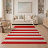 Bold Red White Striped Area Rug