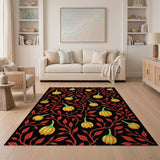 Vibrant Pumpkin Red Leaf Fruit Pattern Rug