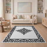 Traditional Persian Black and White Ornate Black White Mandala Area Rug