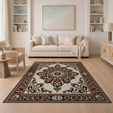 Beige and Neutral Beige Traditional Persian Medallion Area Rug