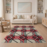 Red Bold Red Geometric Plaid Area Rug
