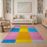 Vibrant Multi-Color Geometric Grid Area Rug