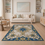 Navy Blue Gold Ornate Star Medallion Area Rug
