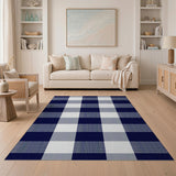 Blue and Teal Navy Buffalo Check Plaid Area Rug