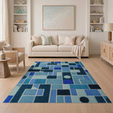 Modern Blue Mosaic Geometric Area Rug
