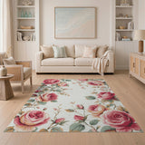 Vintage Pink Rose Floral Pink Area Rug