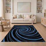 Geometric Modern Hypnotic Blue Spiral Vortex Area Rug