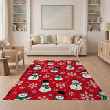 Kids Cartoon Festive Cartoon Snowmen Red Area Rug